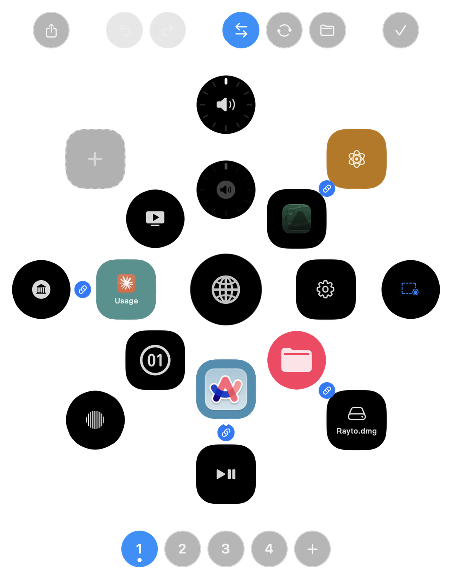 Arrange mode: pills, empty seats and the layer row